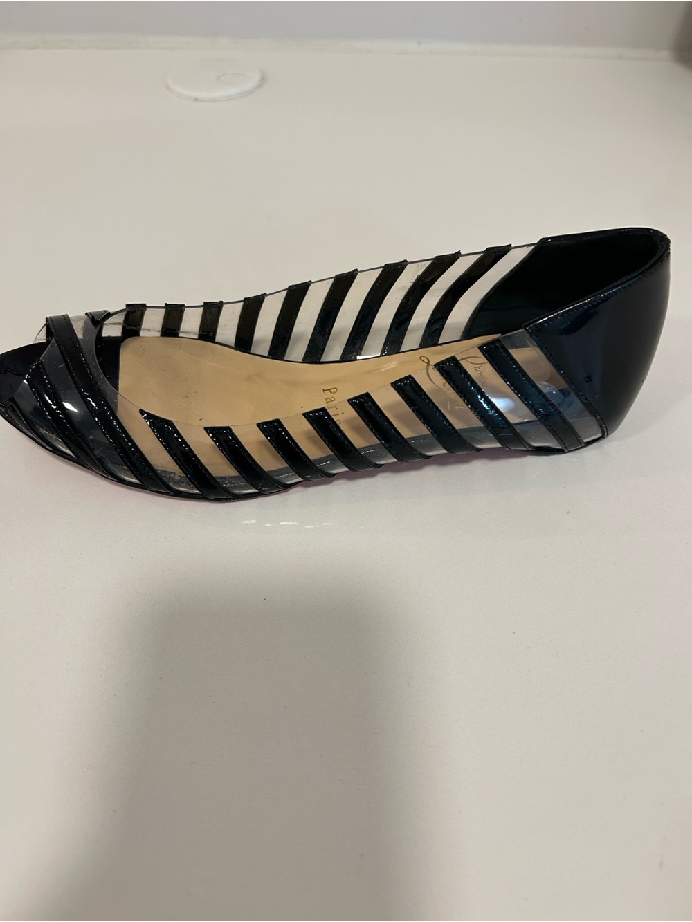 Christian Louboutin Black Patent & Transparent Peep-Toe Flats